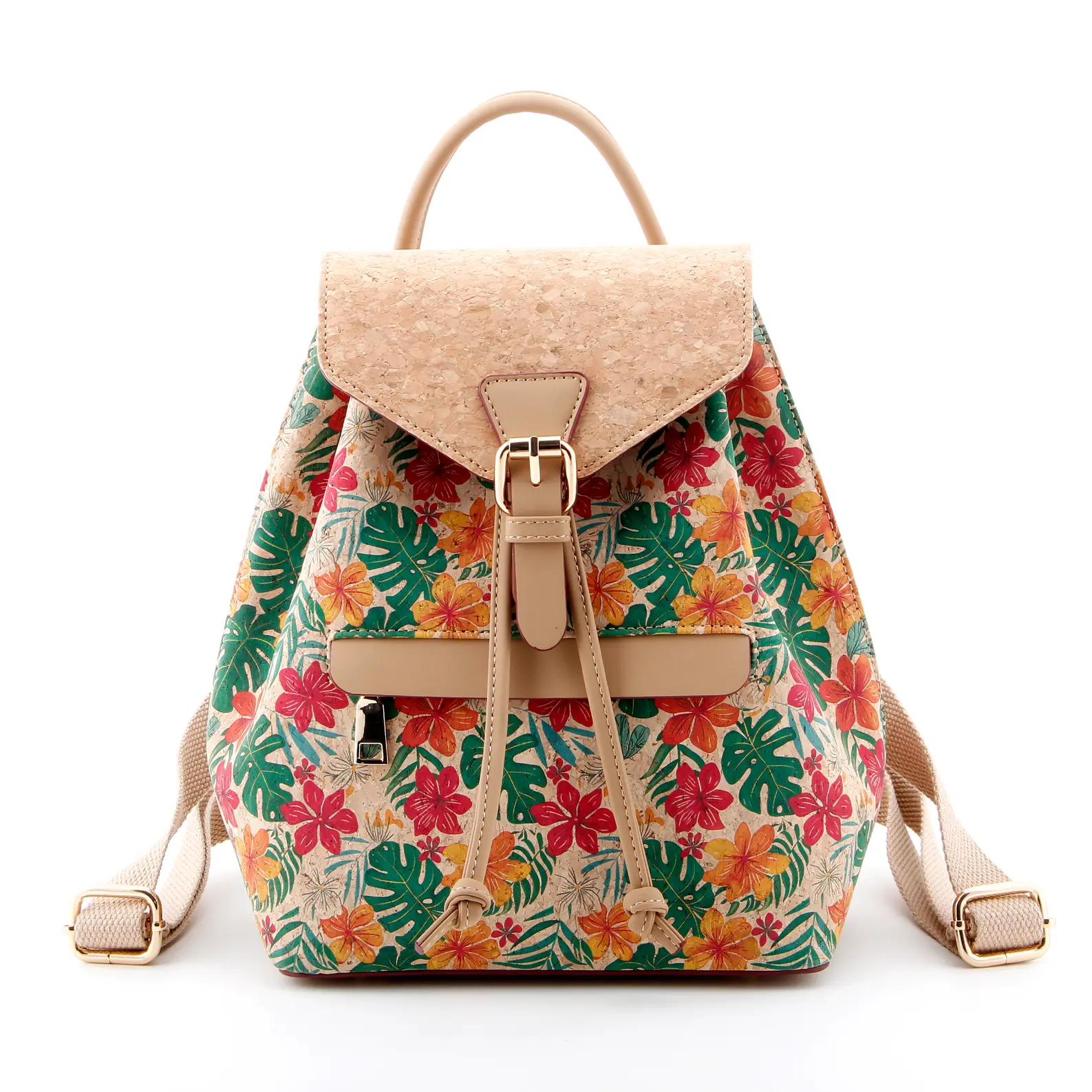 Artistic vintage texture cork backpack na may dalawahang strap sa balikat