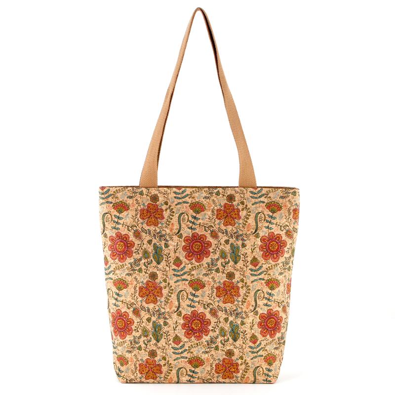 Naka-print na Cork Flower Shopping Bag